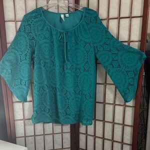 Tacera Turquoise Lace Blouse PTP 22 inches